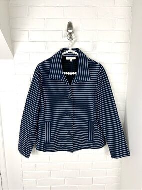 Talbots Navy White Striped Classic Blazer Size M Petite
